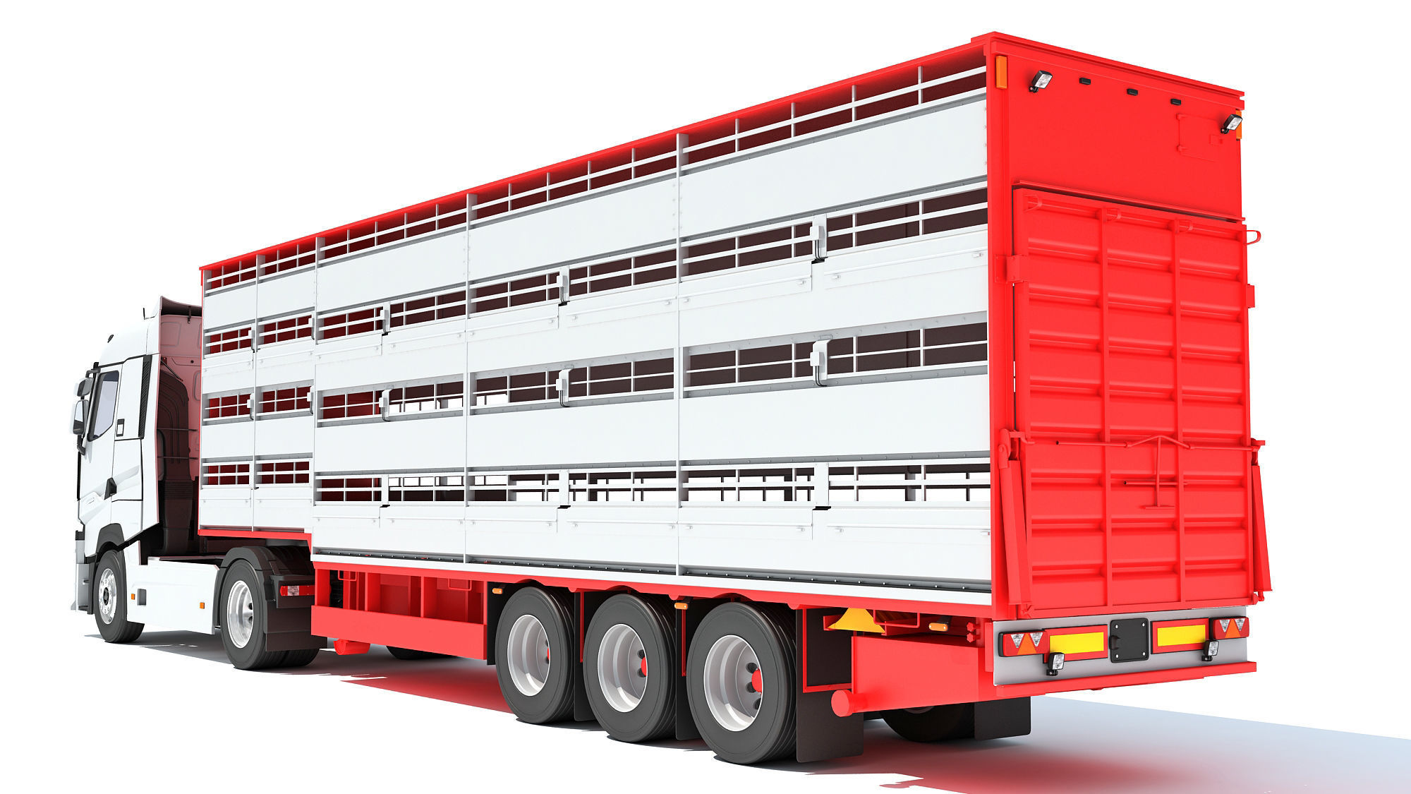 Truck with Animal Transporter Trailer 3D model_3