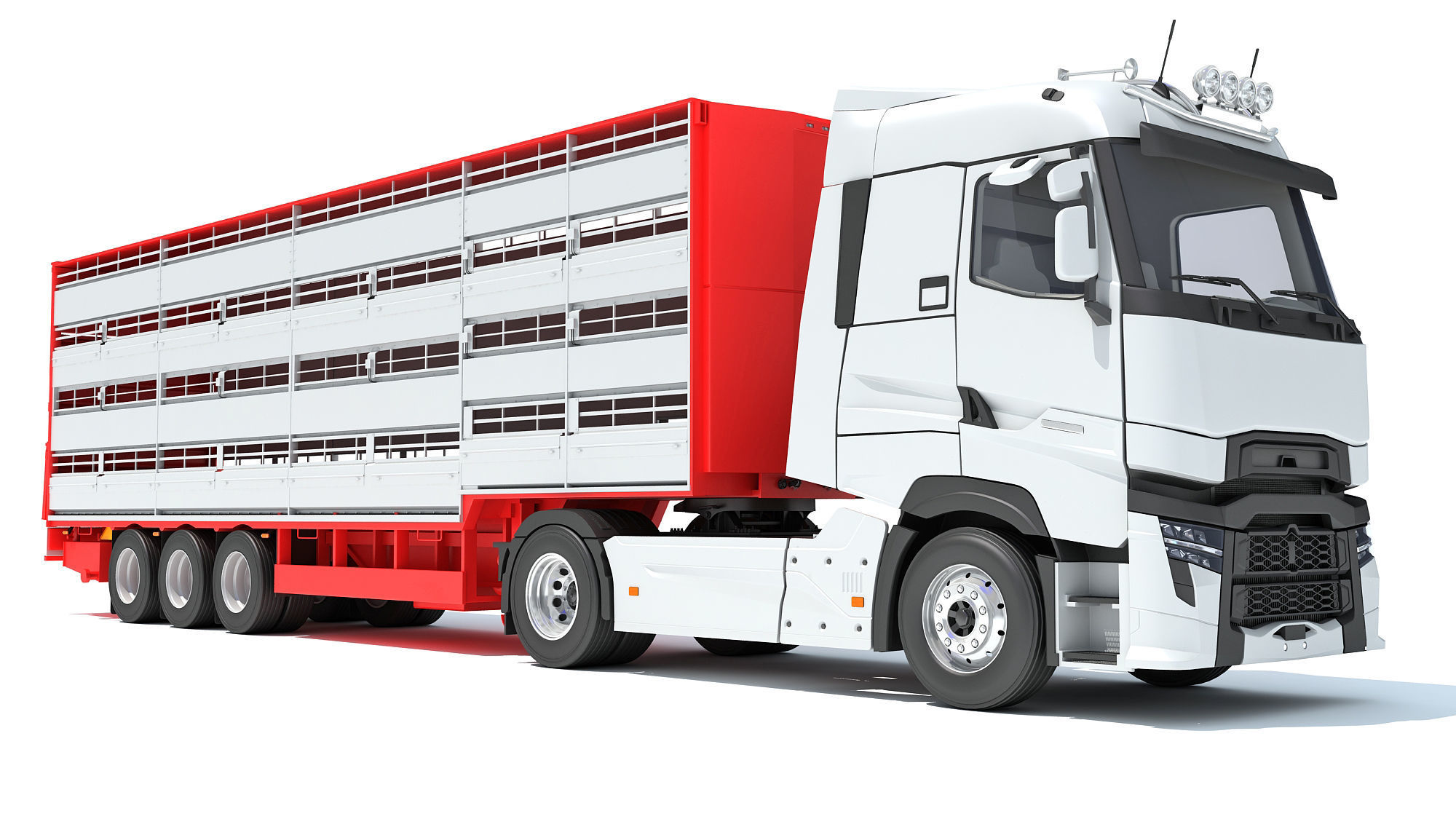 Truck with Animal Transporter Trailer 3D model_9