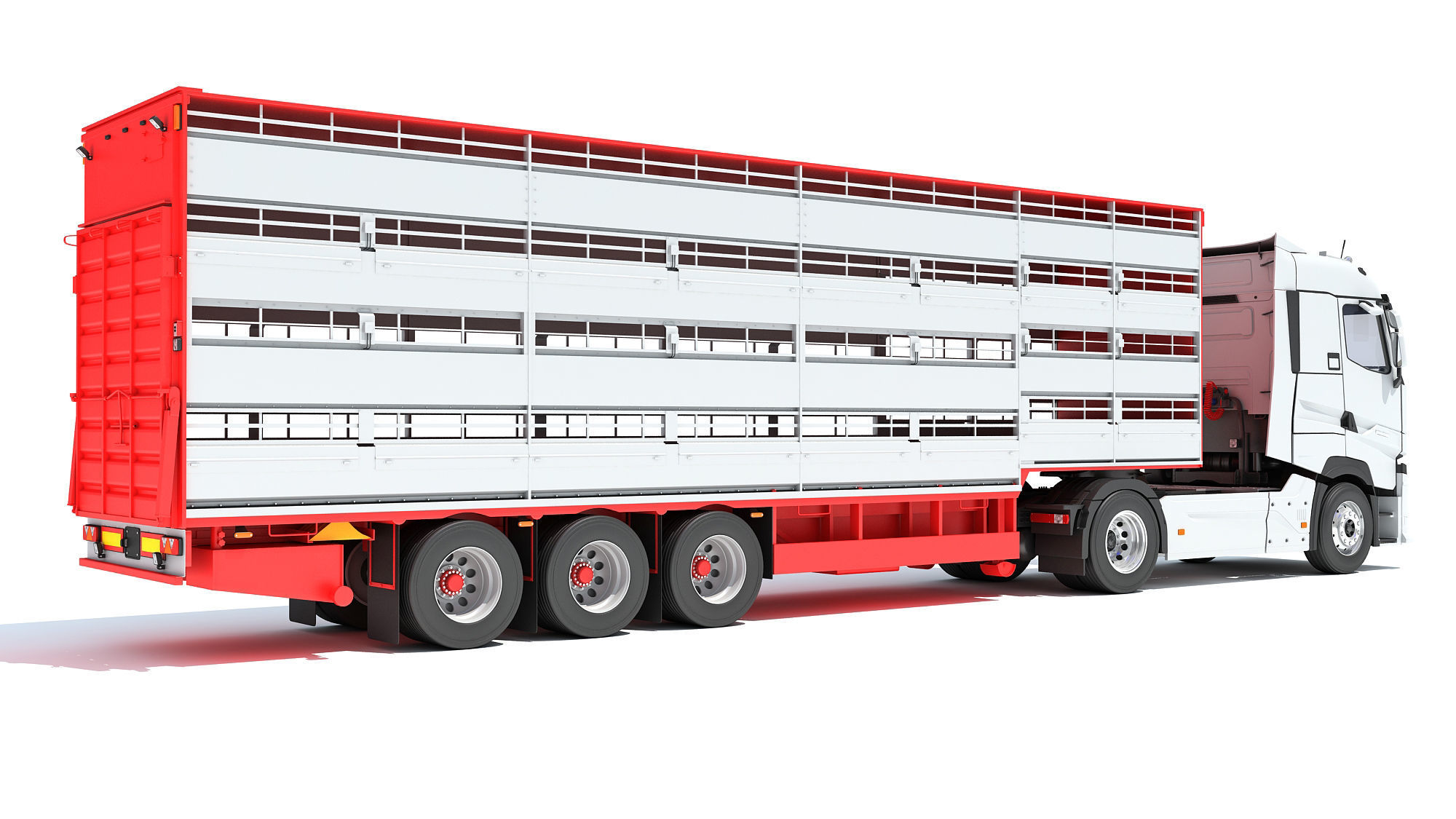 Truck with Animal Transporter Trailer 3D model_4