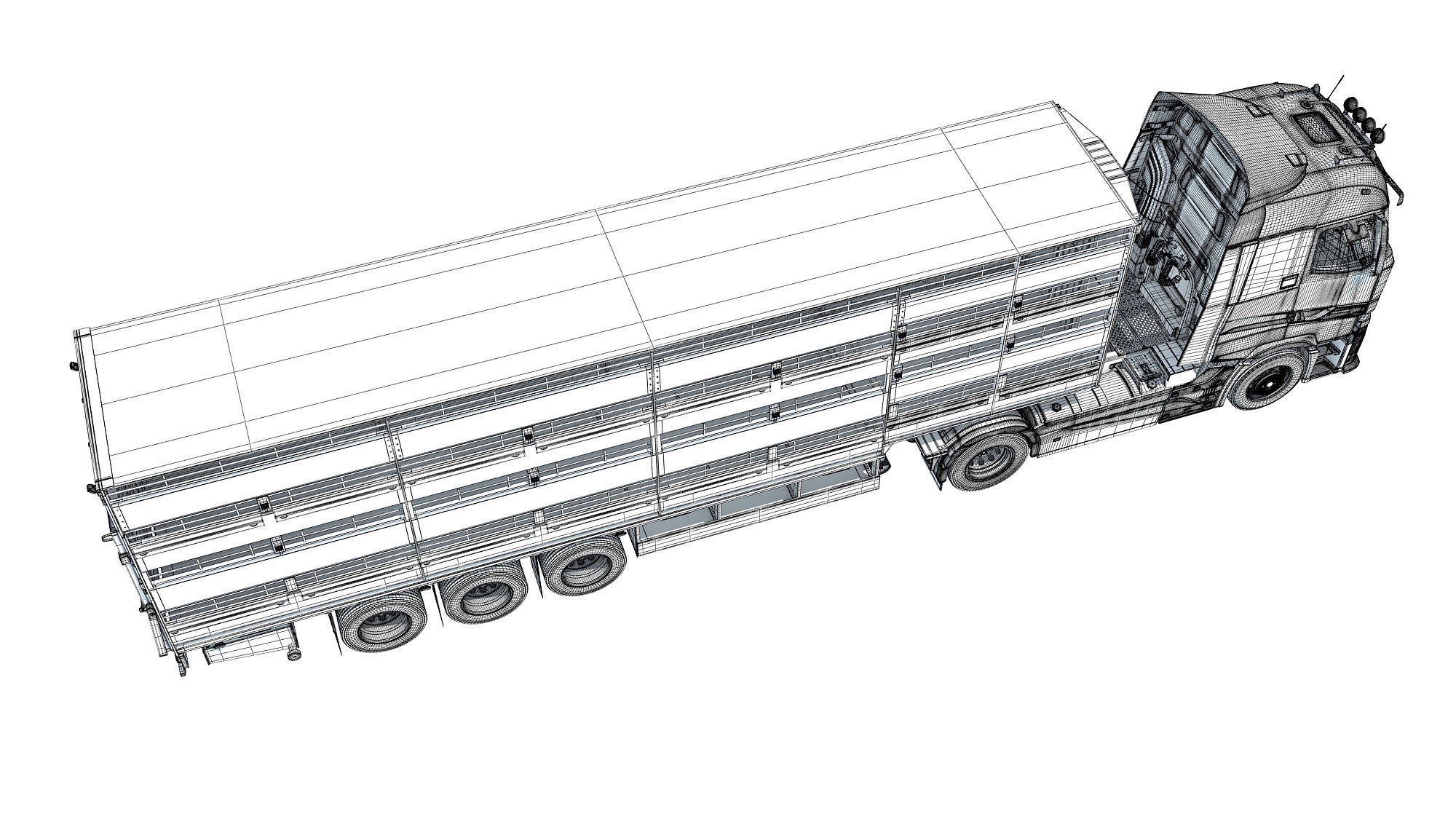 Truck with Animal Transporter Trailer 3D model_18
