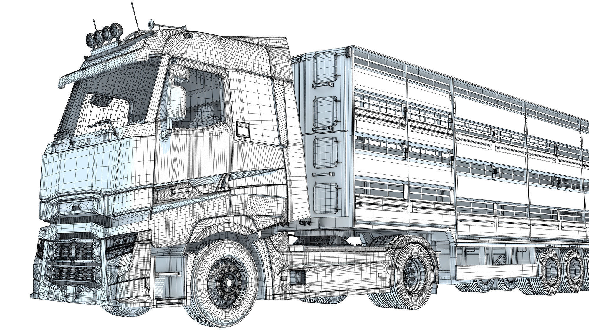 Truck with Animal Transporter Trailer 3D model_20