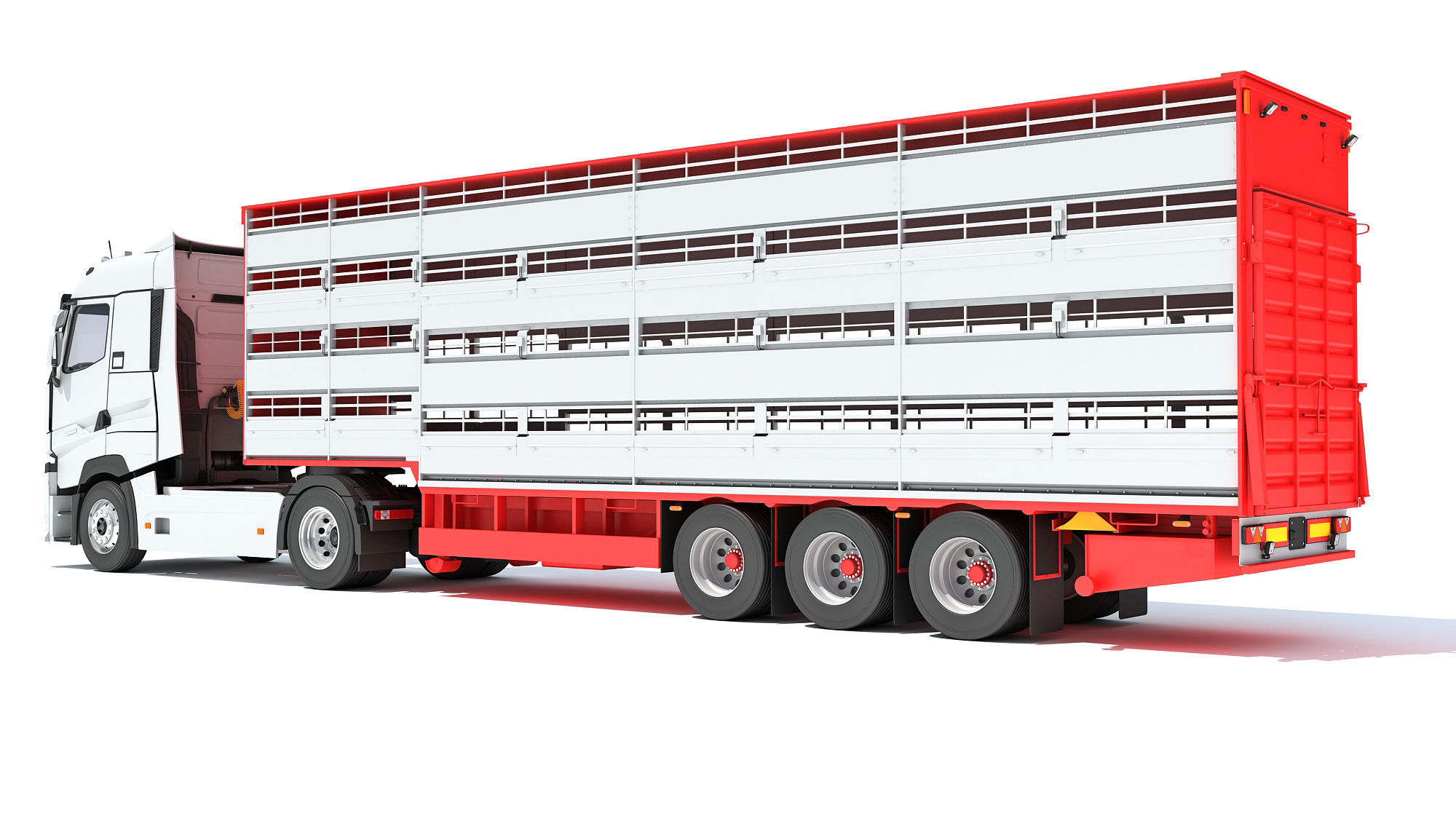 Truck with Animal Transporter Trailer 3D model_2