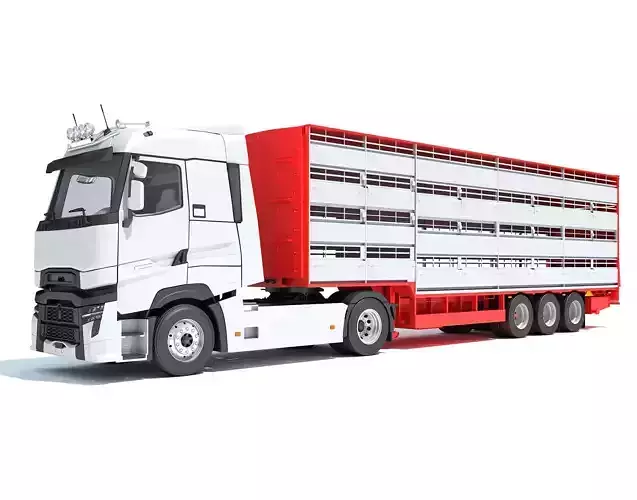Truck with Animal Transporter Trailer 3D model