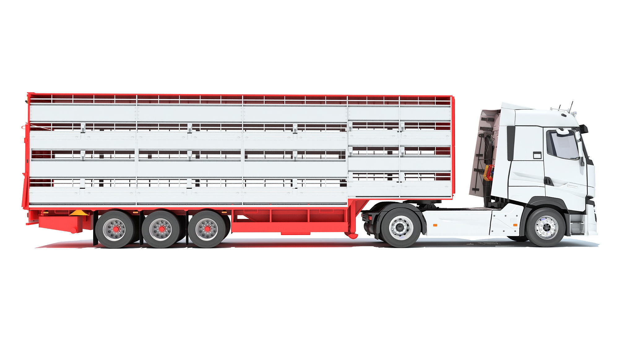 Truck with Animal Transporter Trailer 3D model_5
