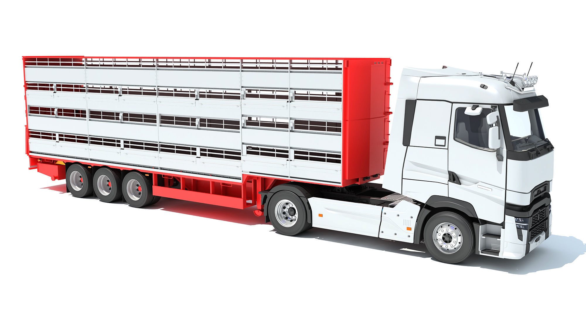 Truck with Animal Transporter Trailer 3D model_7