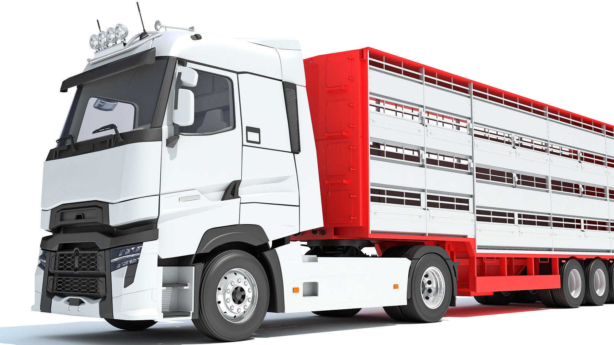 Truck with Animal Transporter Trailer 3D model_12