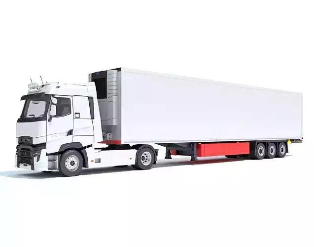 Truck with Reefer Refrigerator Trailer 3D model