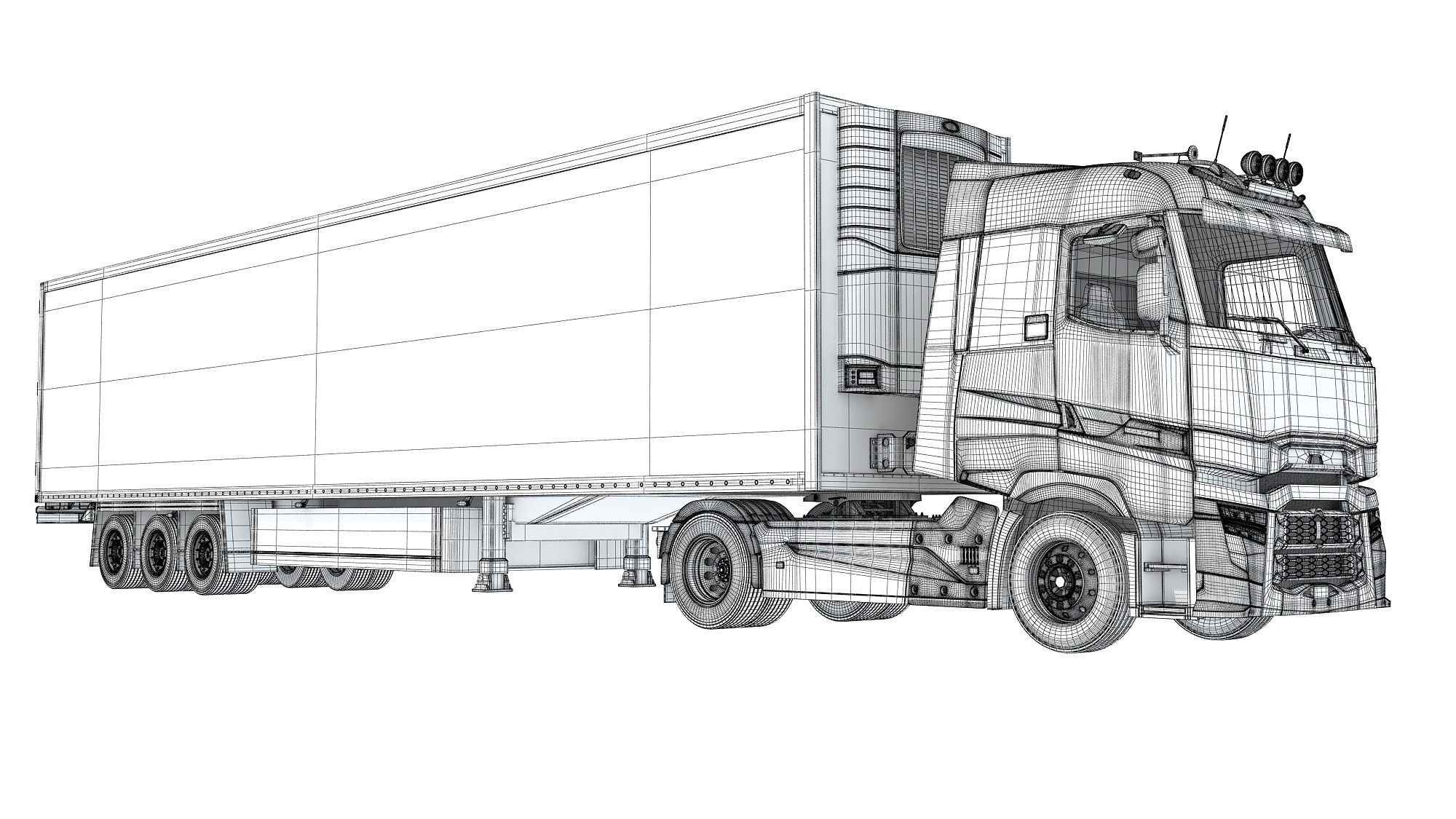 Truck with Reefer Refrigerator Trailer 3D model_19