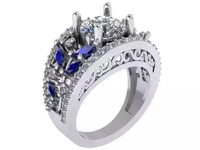 Blue Diamond stones ring 1879 3D print model