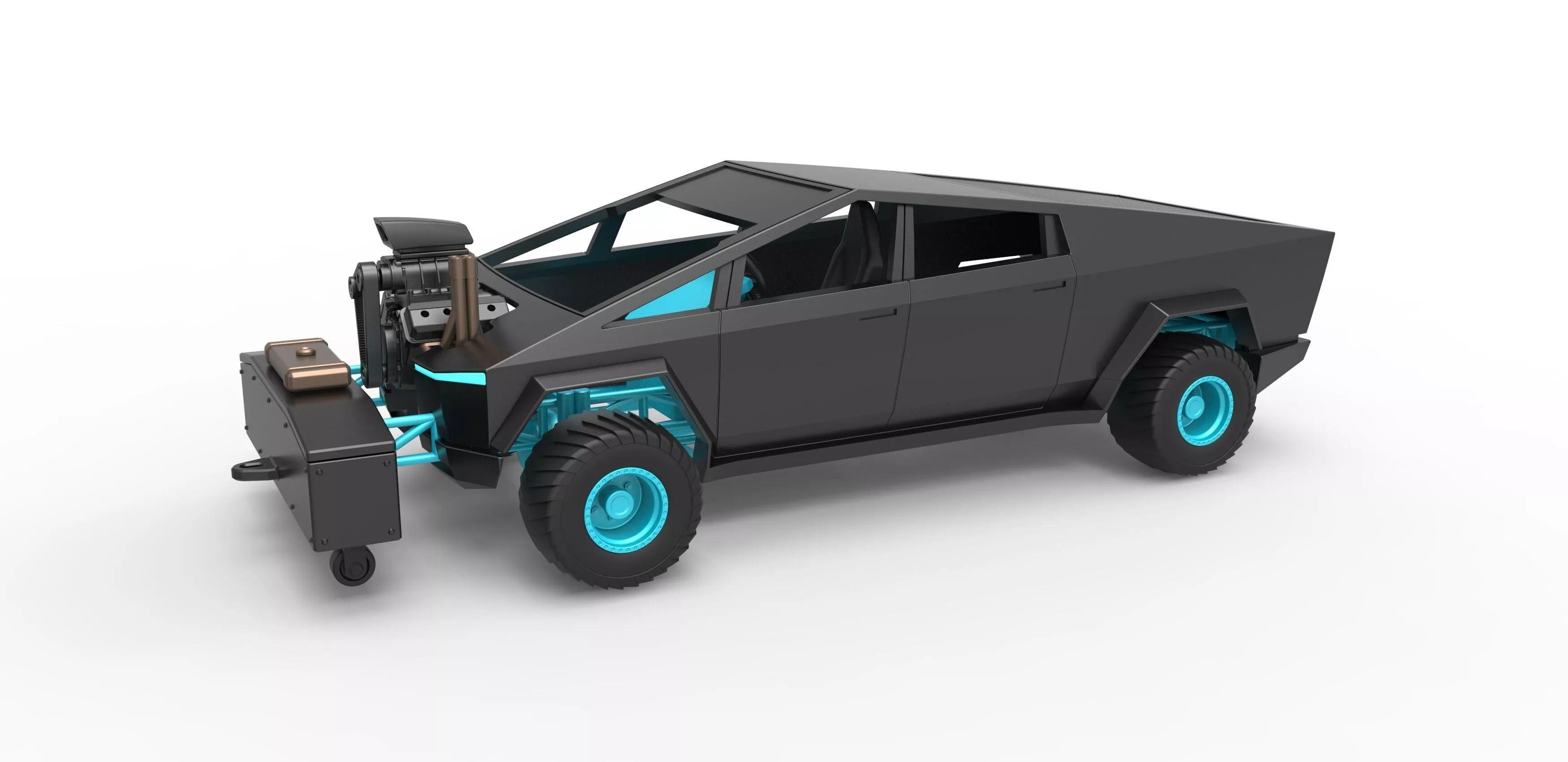 Cybertruck pulling truck 4wd Scale 1 to 25 3D print model