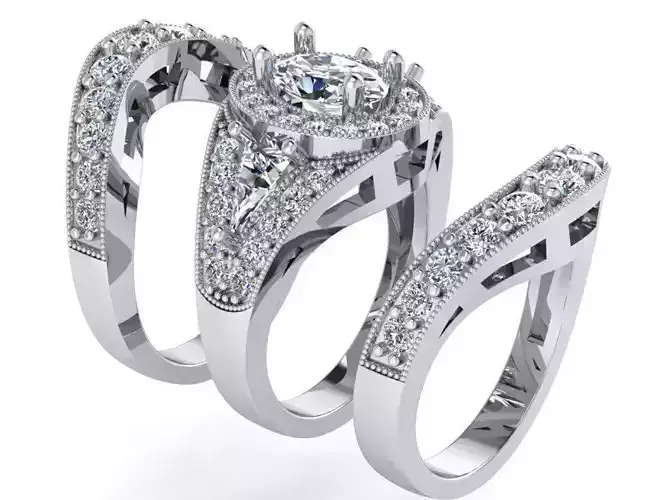 Diamond ring with 3 - Bands 1885 3D print model