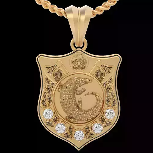 Crocodile shield pendant silver  gold printable jewelry 3D model