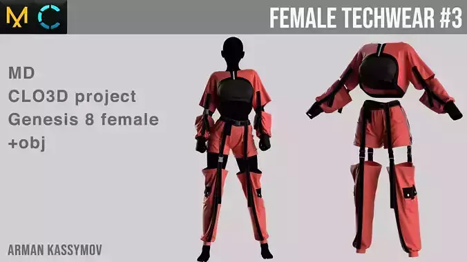 Female TechWear 3 Marvelous Designer Project 3D model