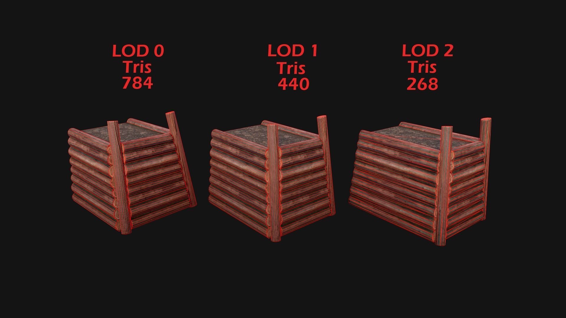 Wooden Castle Fort Walls Modular Low-poly 3D model_22