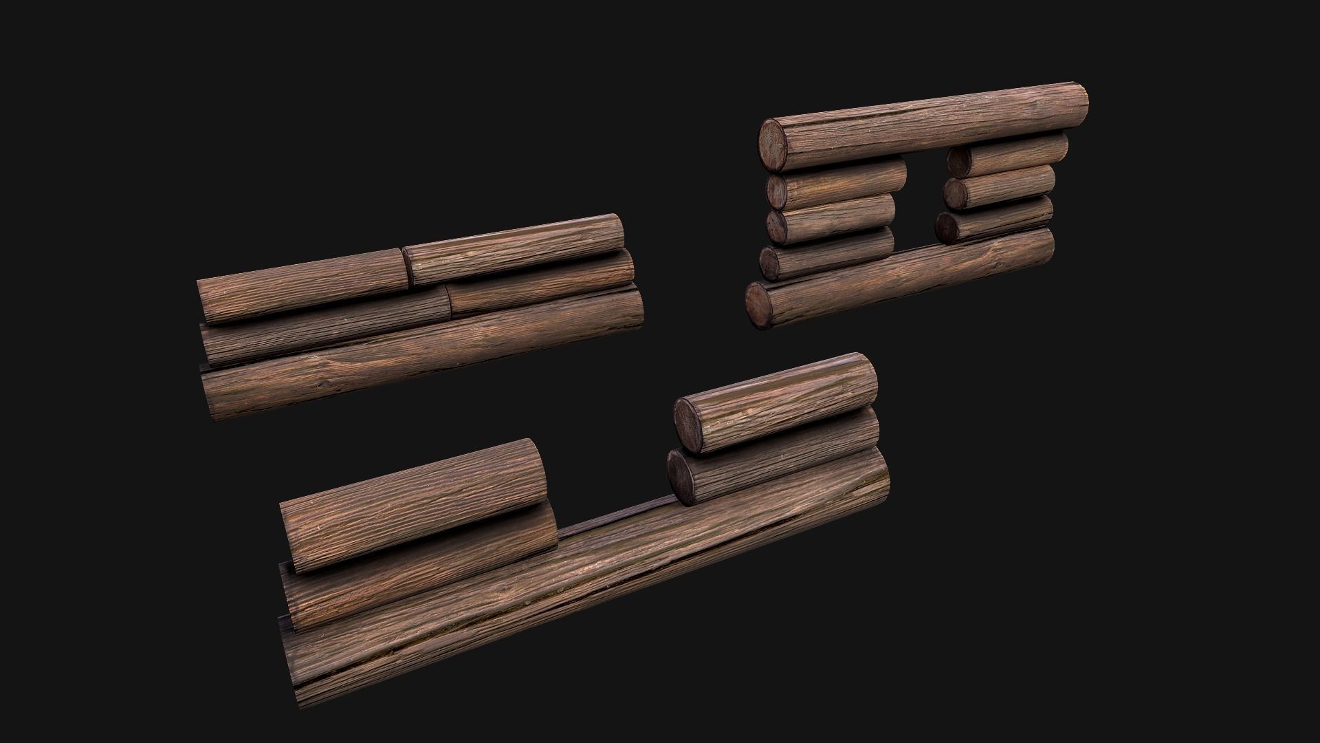 Wooden Castle Fort Walls Modular Low-poly 3D model_13