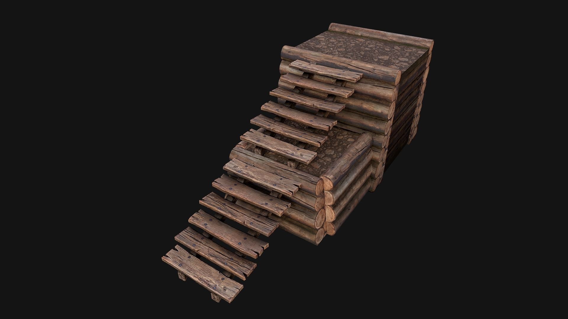 Wooden Castle Fort Walls Modular Low-poly 3D model_19