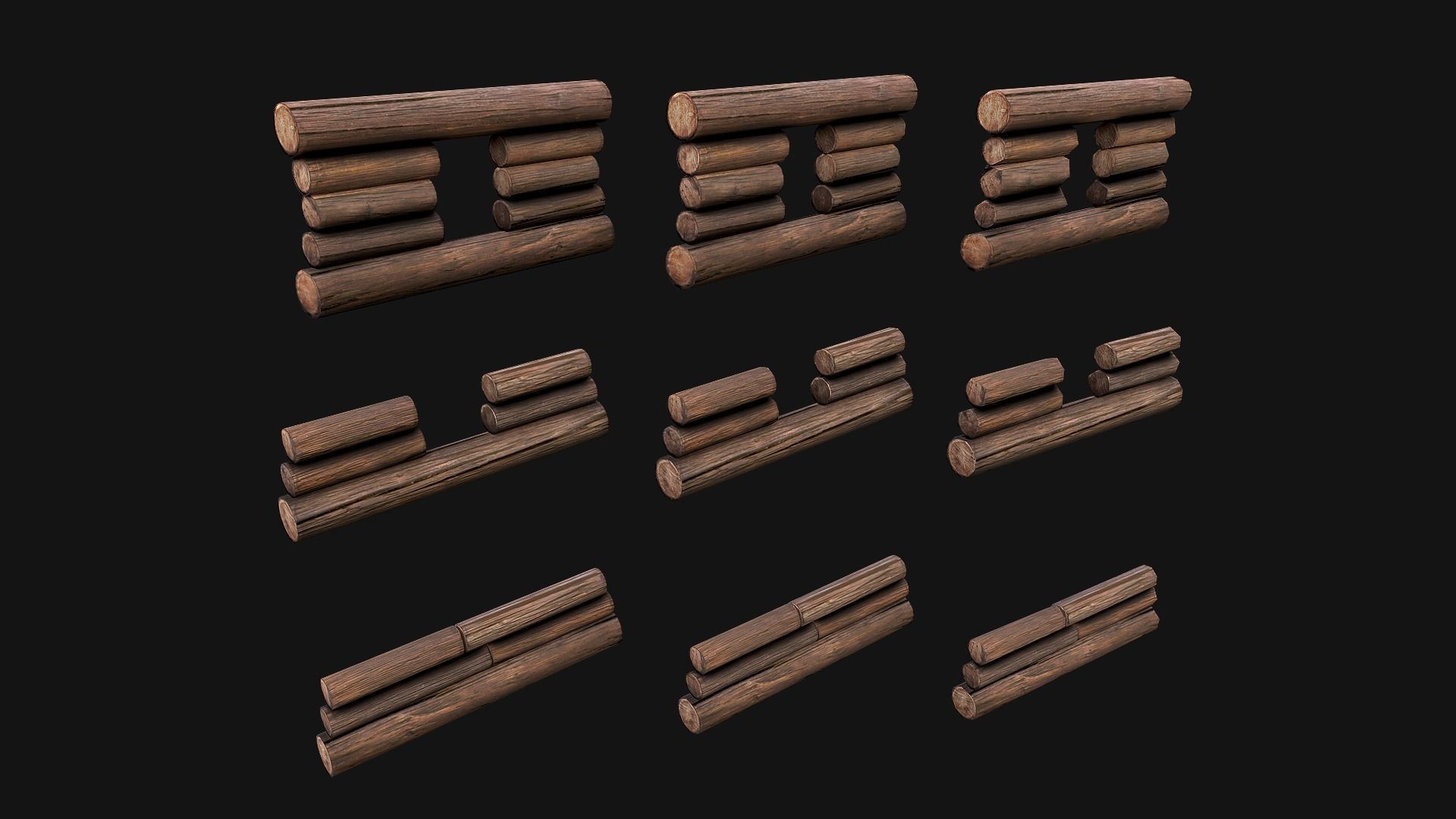 Wooden Castle Fort Walls Modular Low-poly 3D model_15