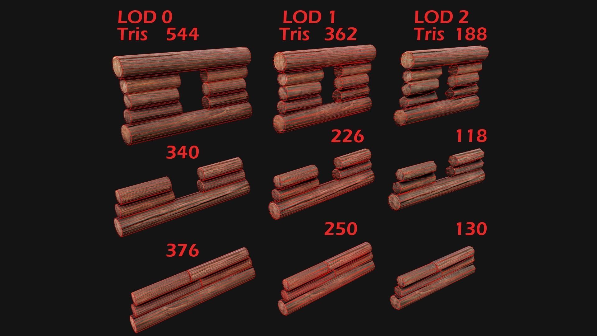 Wooden Castle Fort Walls Modular Low-poly 3D model_14