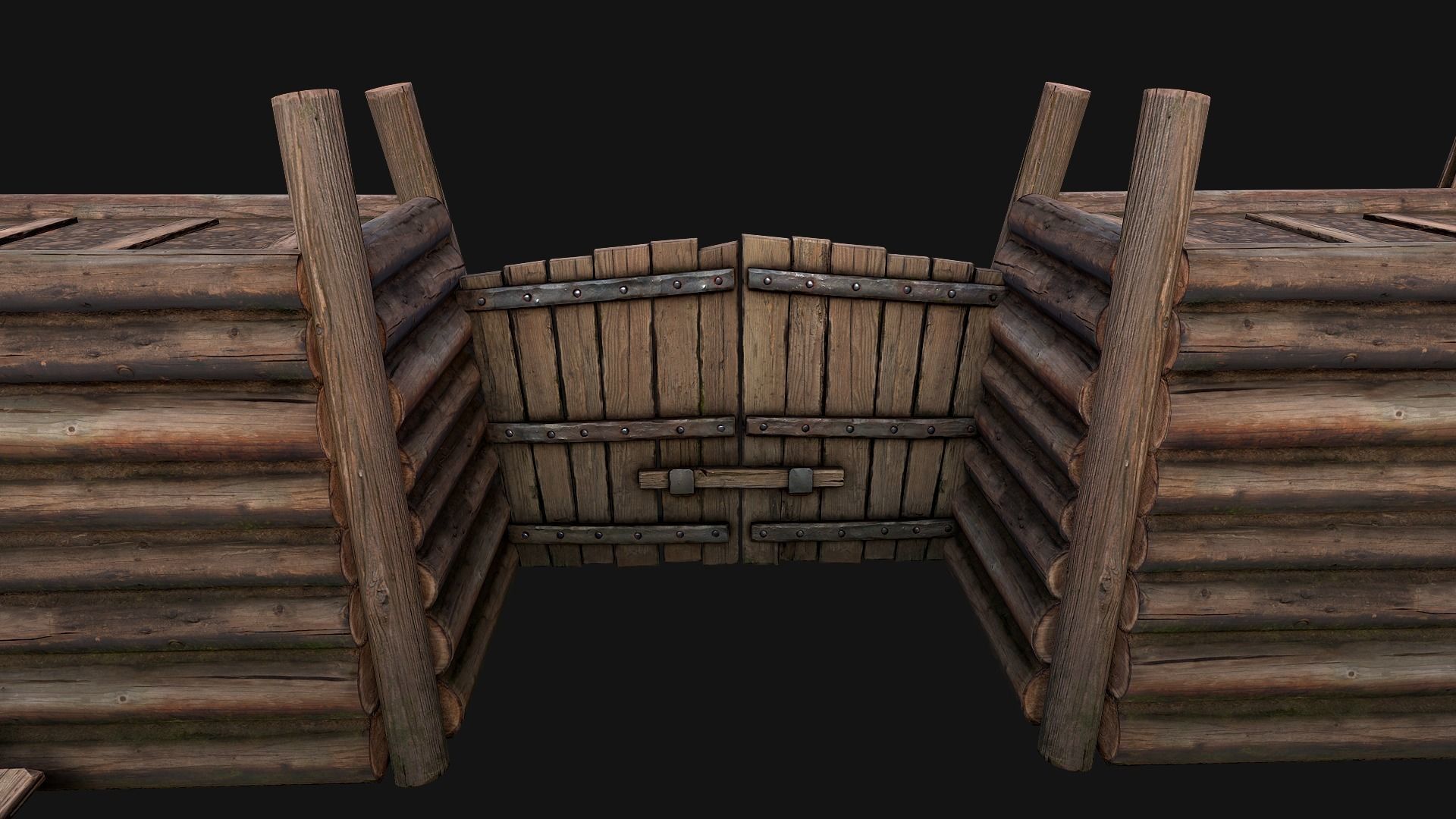 Wooden Castle Fort Walls Modular Low-poly 3D model_7