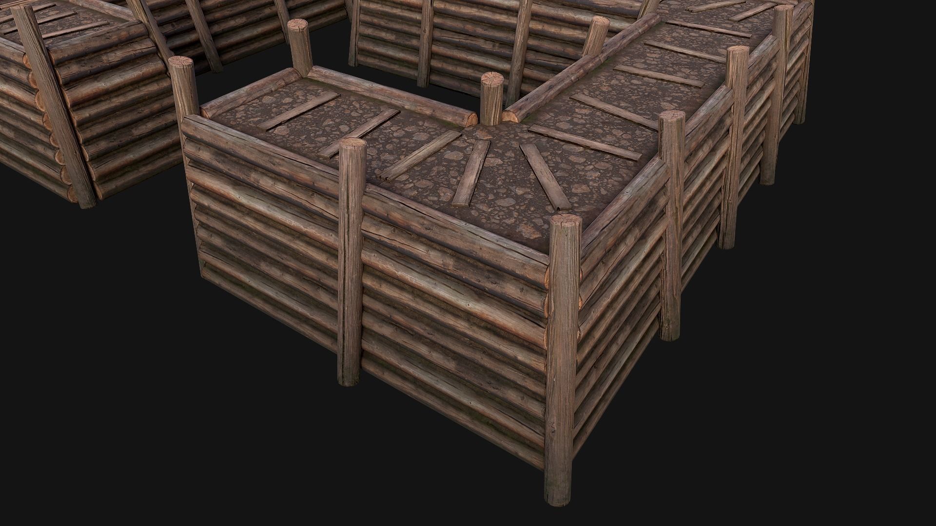 Wooden Castle Fort Walls Modular Low-poly 3D model_4