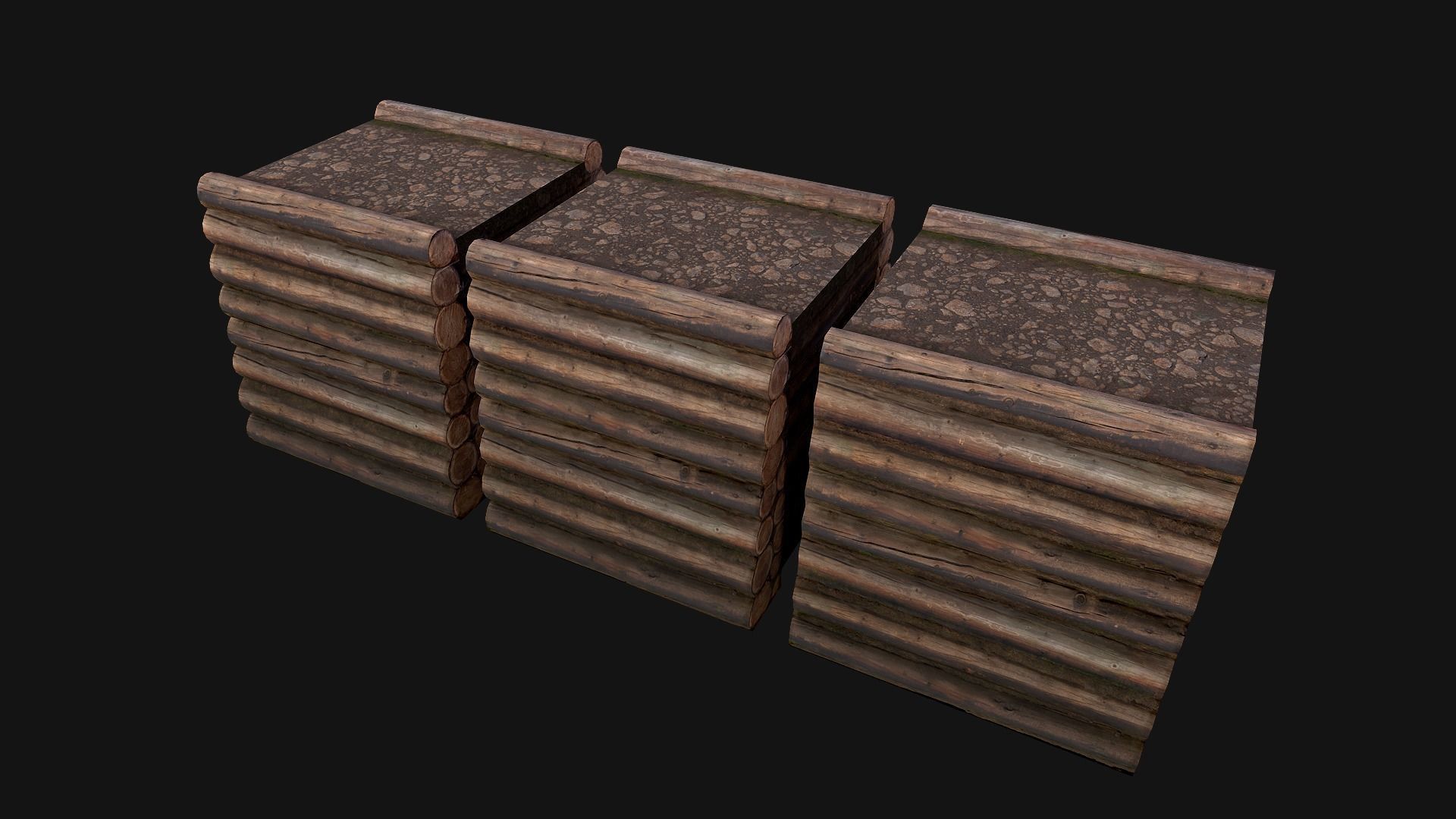 Wooden Castle Fort Walls Modular Low-poly 3D model_12