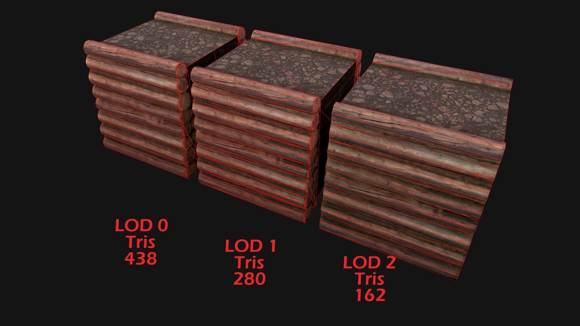 Wooden Castle Fort Walls Modular Low-poly 3D model_11