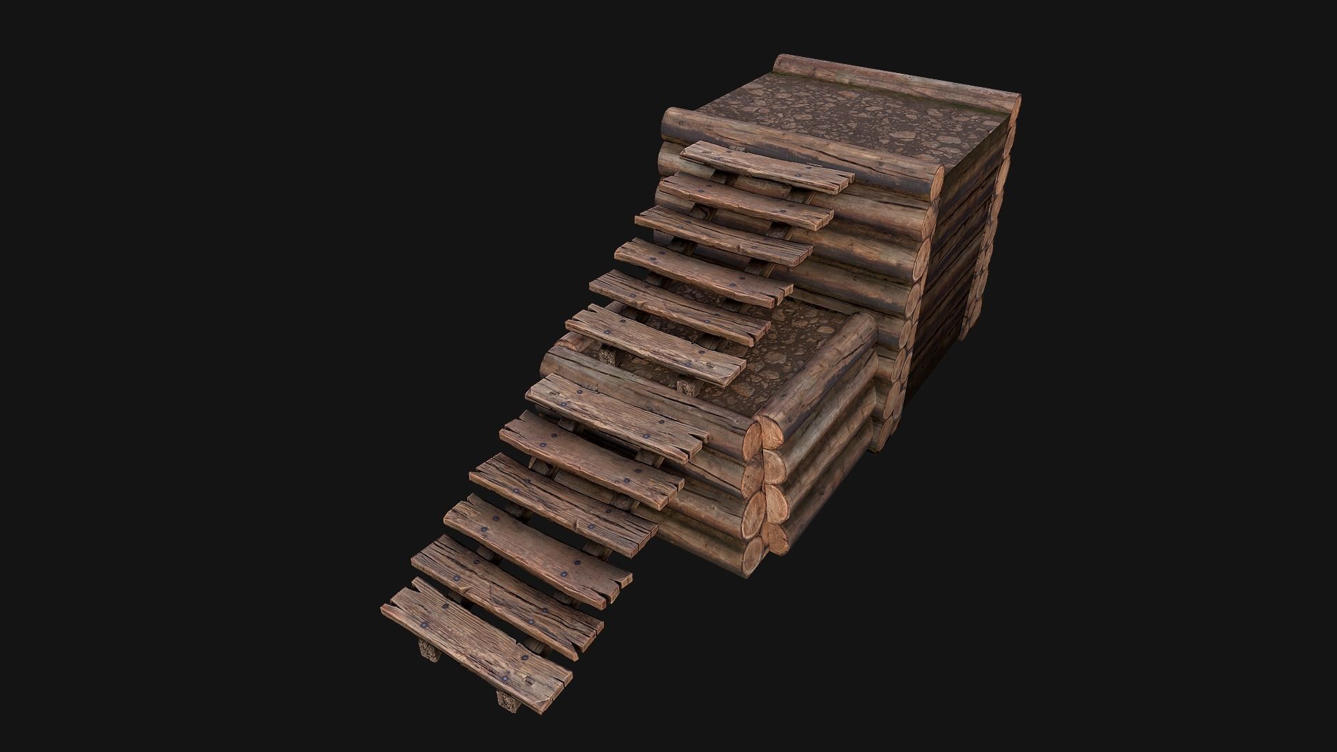 Wooden Castle Fort Walls Modular Low-poly 3D model_18