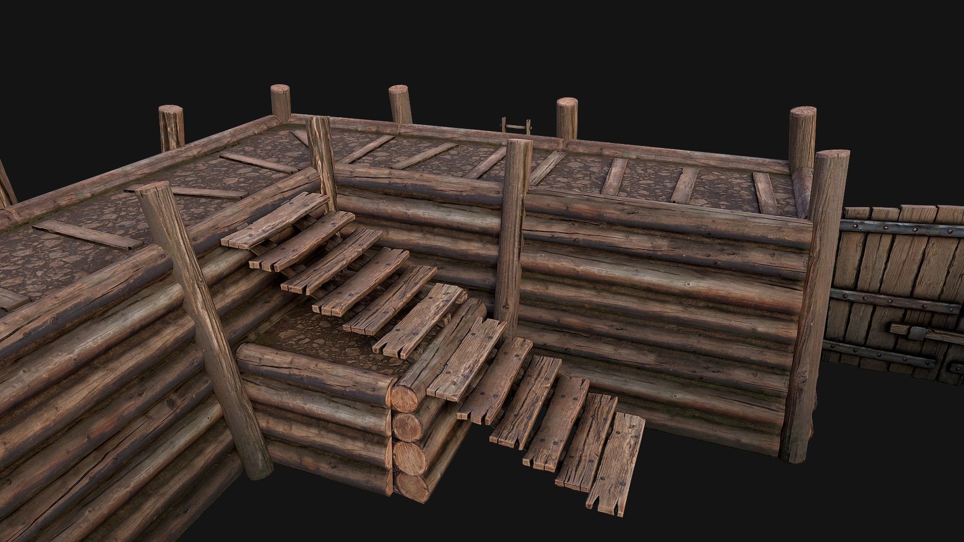 Wooden Castle Fort Walls Modular Low-poly 3D model_8