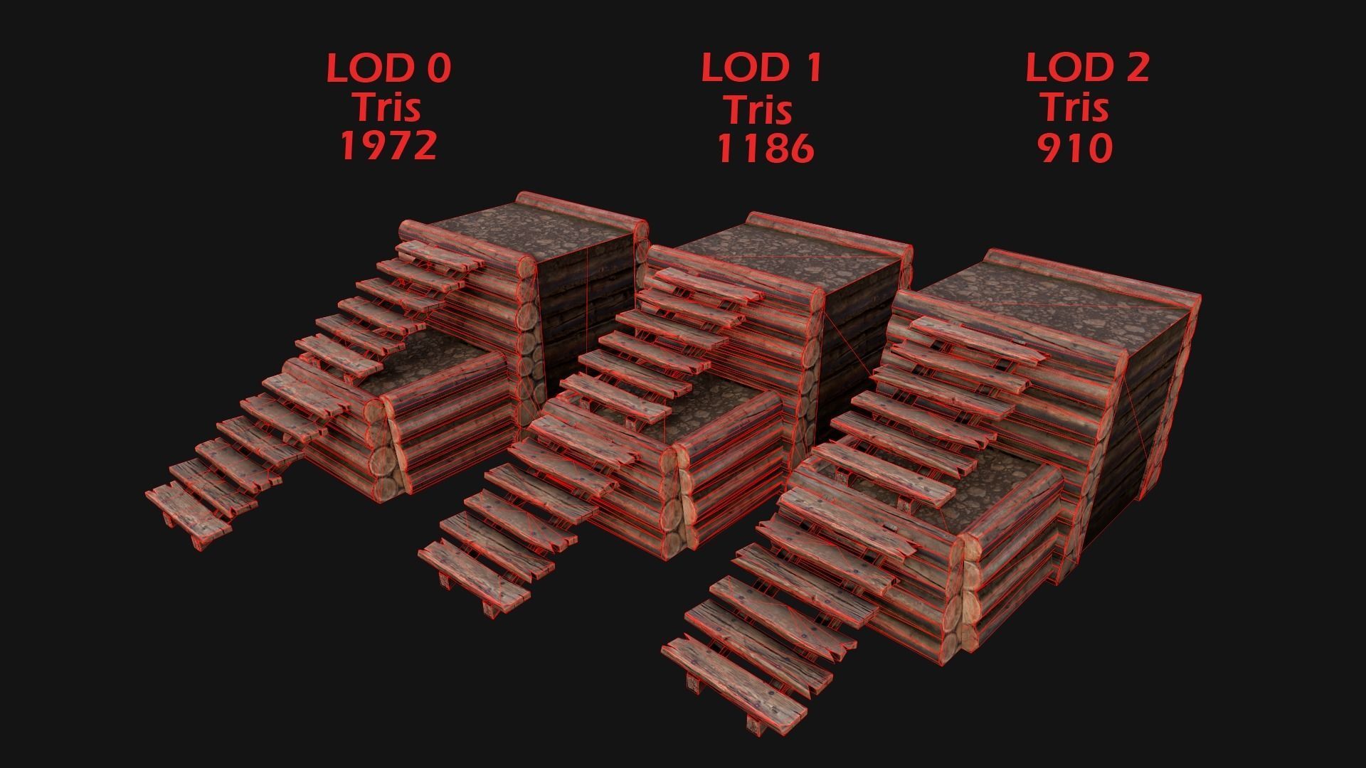 Wooden Castle Fort Walls Modular Low-poly 3D model_20