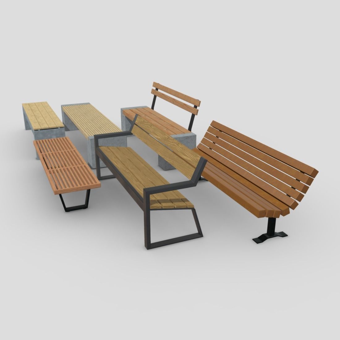 Bench Pack Low-poly 3D model_2
