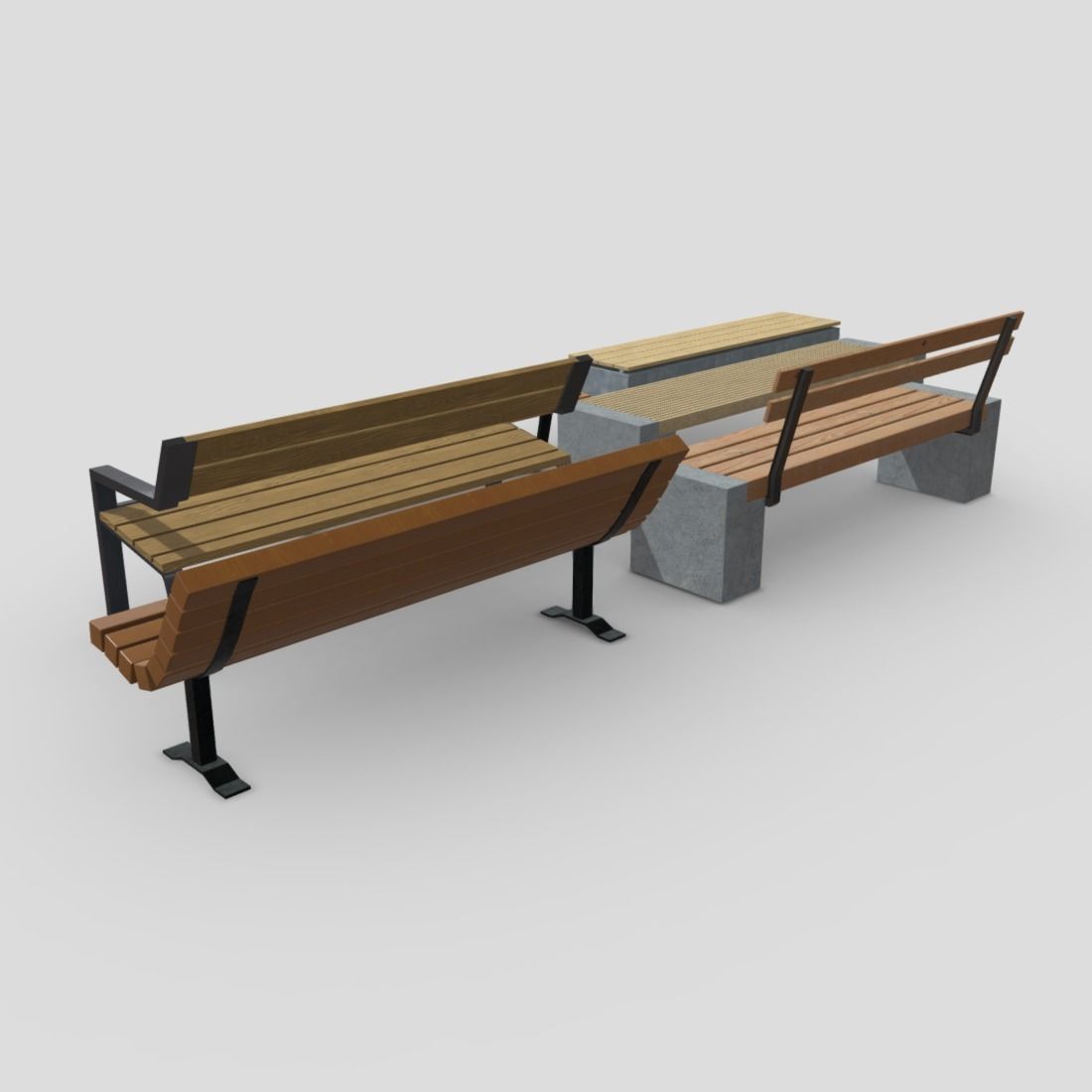 Bench Pack Low-poly 3D model_8
