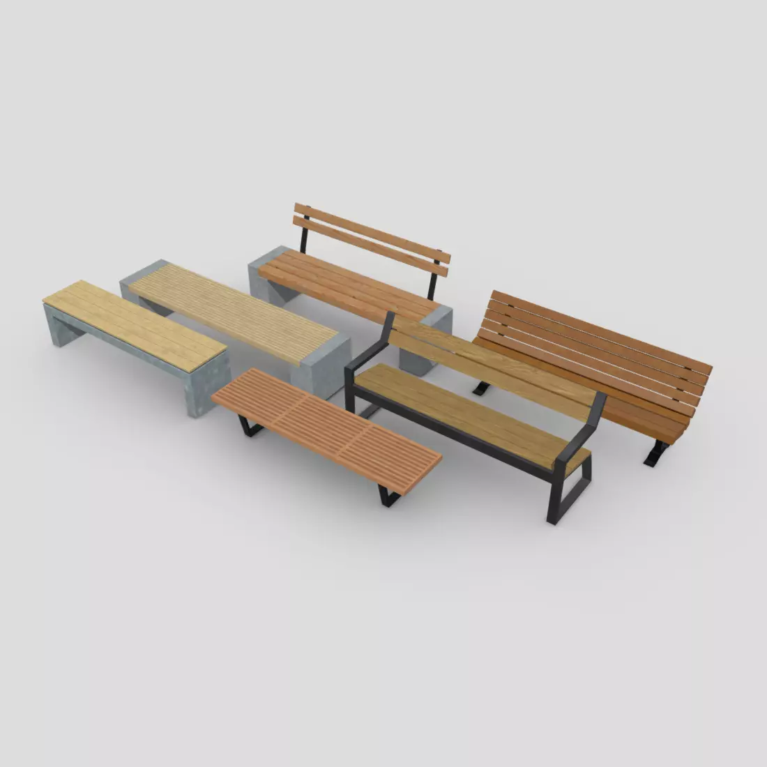 Bench Pack Low-poly 3D model_0