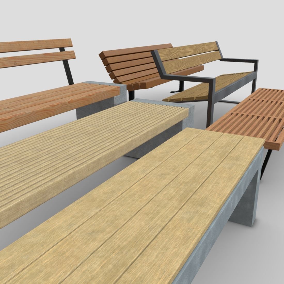 Bench Pack Low-poly 3D model_12