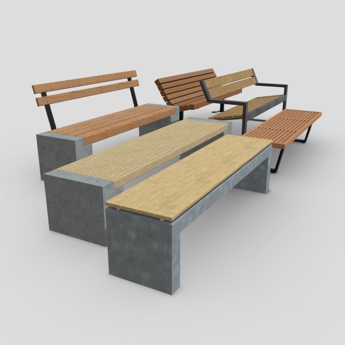 Bench Pack Low-poly 3D model_10