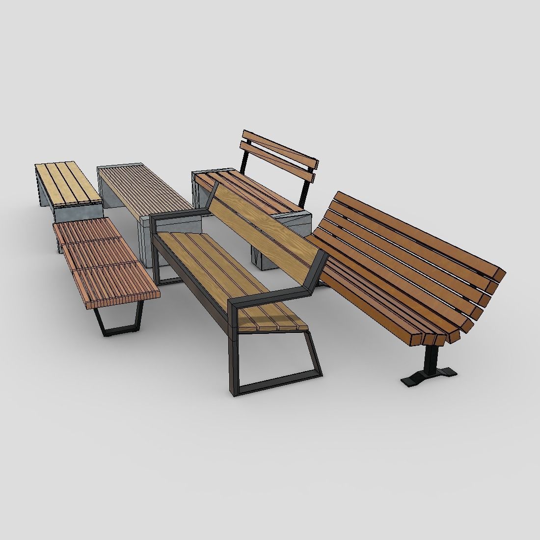 Bench Pack Low-poly 3D model_3