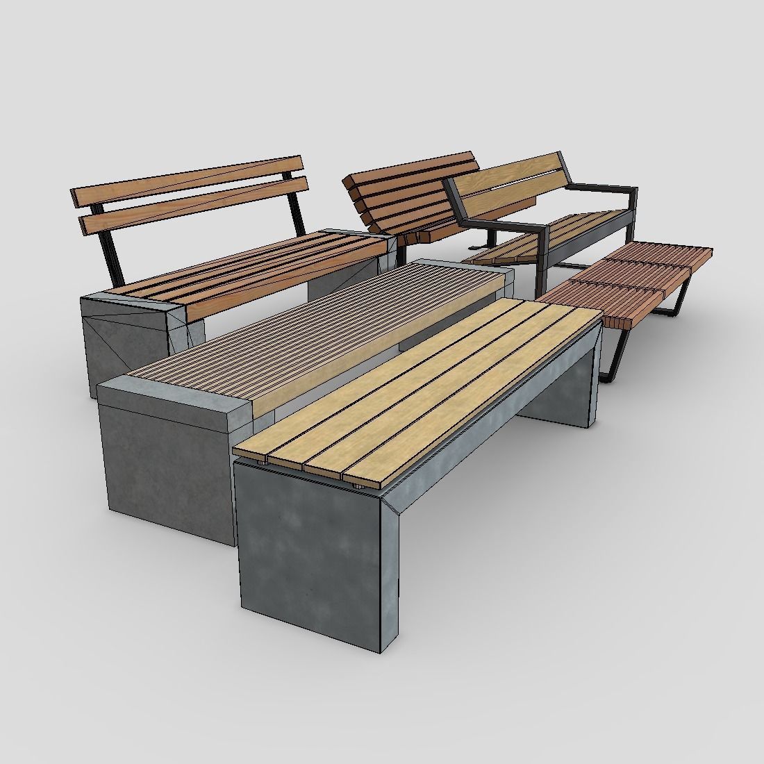 Bench Pack Low-poly 3D model_11