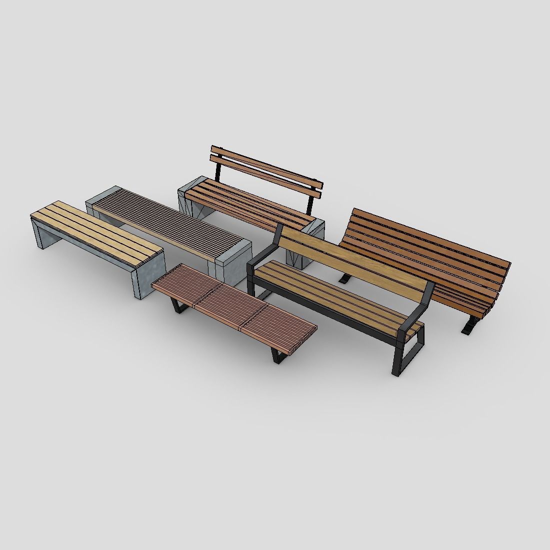 Bench Pack Low-poly 3D model_1