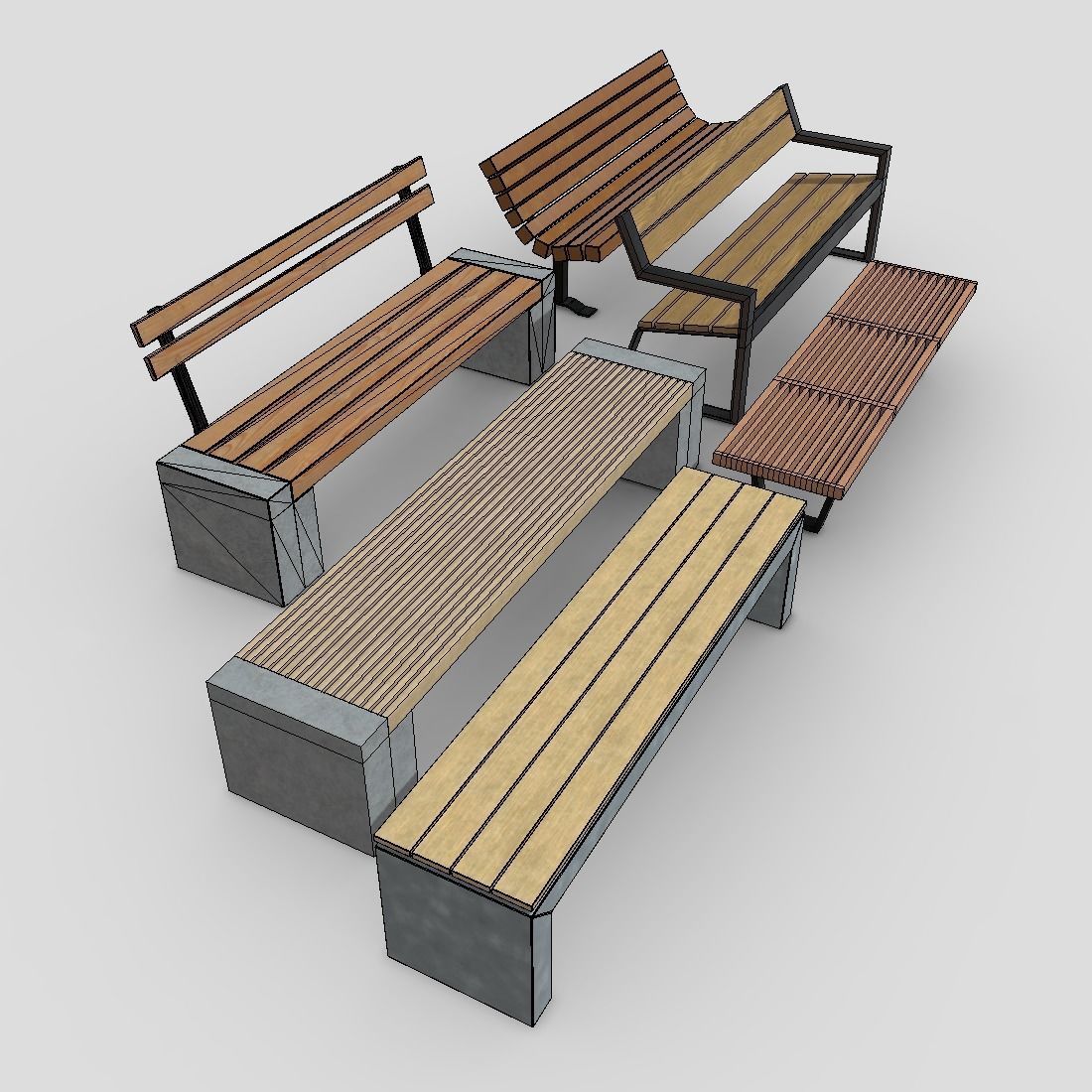 Bench Pack Low-poly 3D model_5