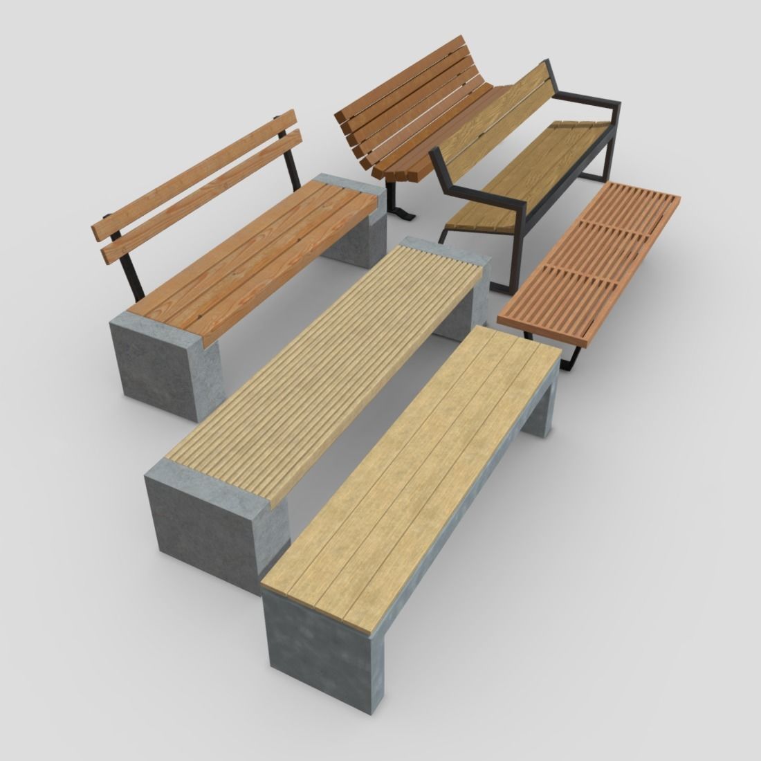 Bench Pack Low-poly 3D model_4