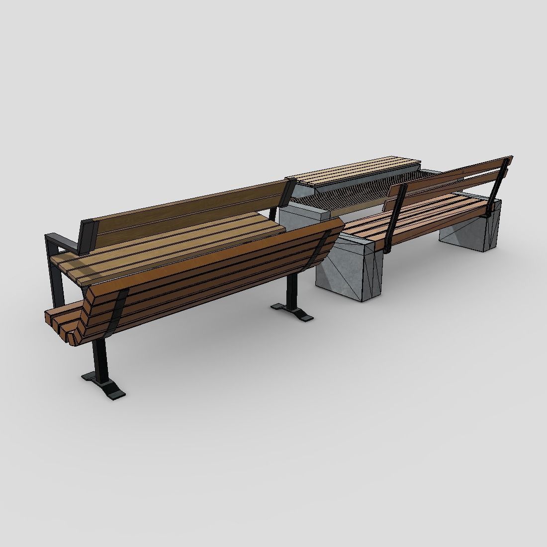 Bench Pack Low-poly 3D model_9