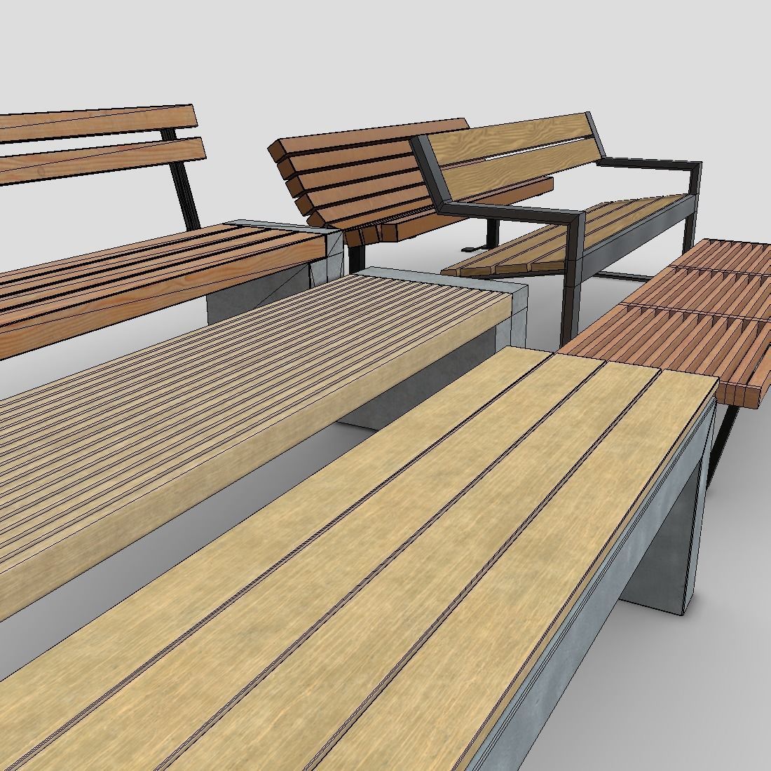 Bench Pack Low-poly 3D model_13