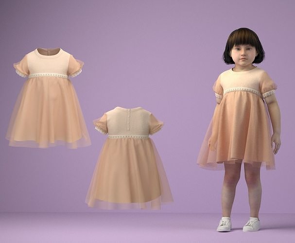 Kids clothes Dress 002 3D model