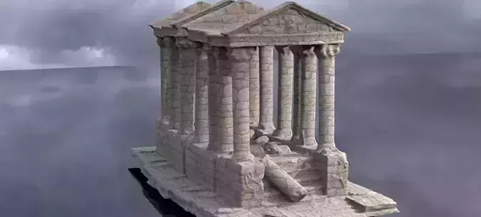 Stylised ancient stone low res Greek ruin Tall