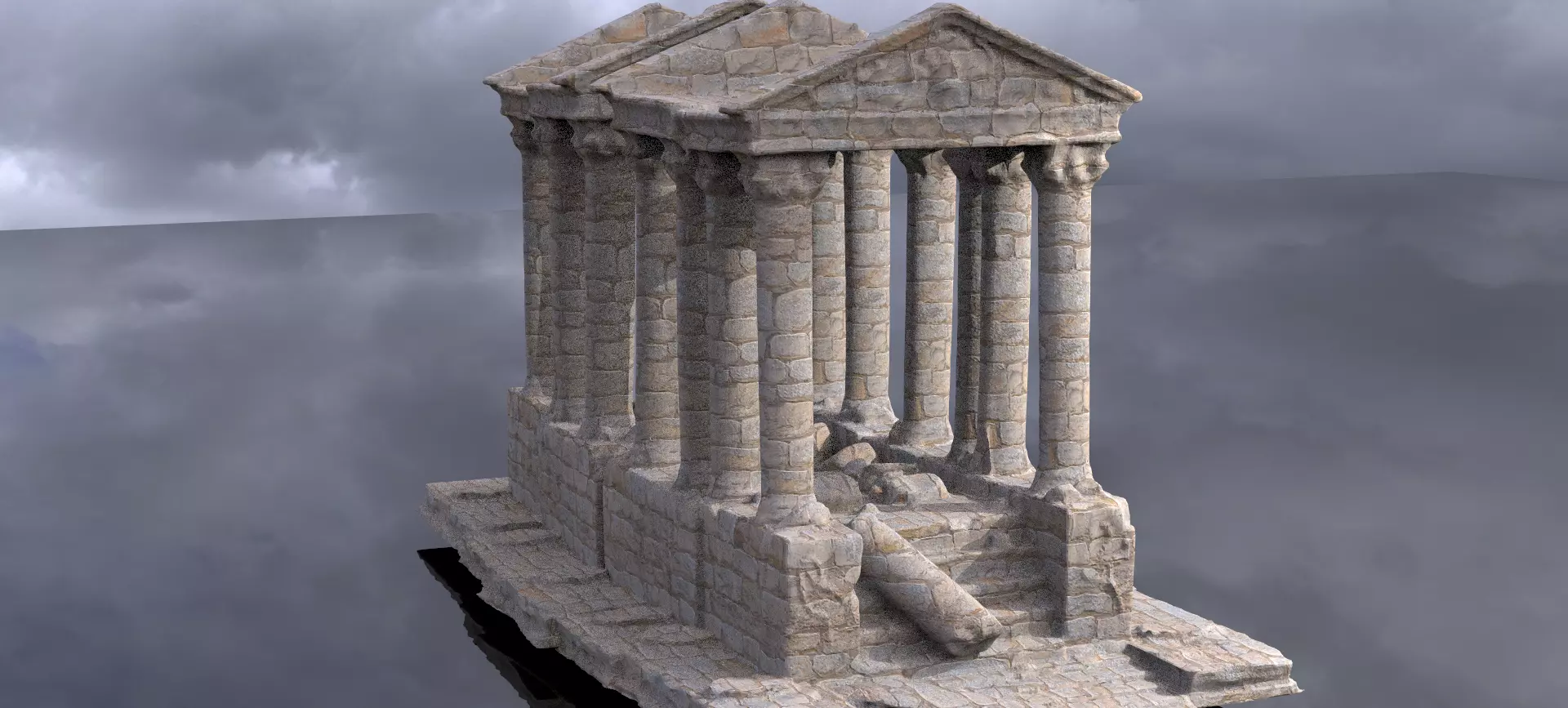 Stylised ancient stone low res Greek ruin Tall 3D model