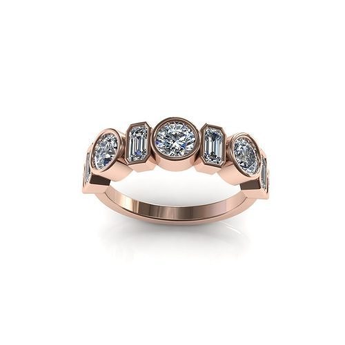 Wedding band with round and baguette stones 3D print model