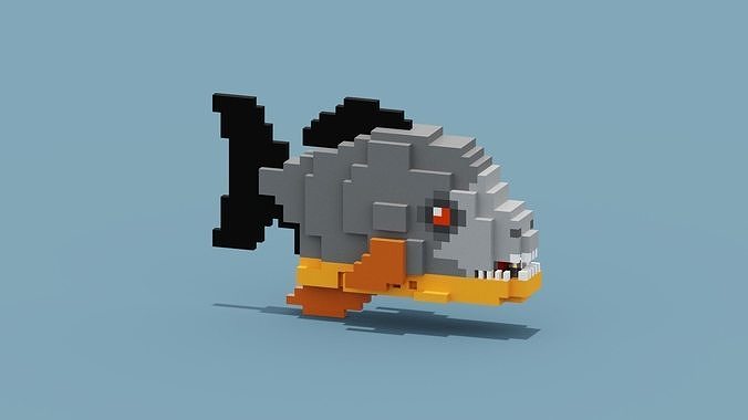 Voxel Piranha Low-poly 3D model