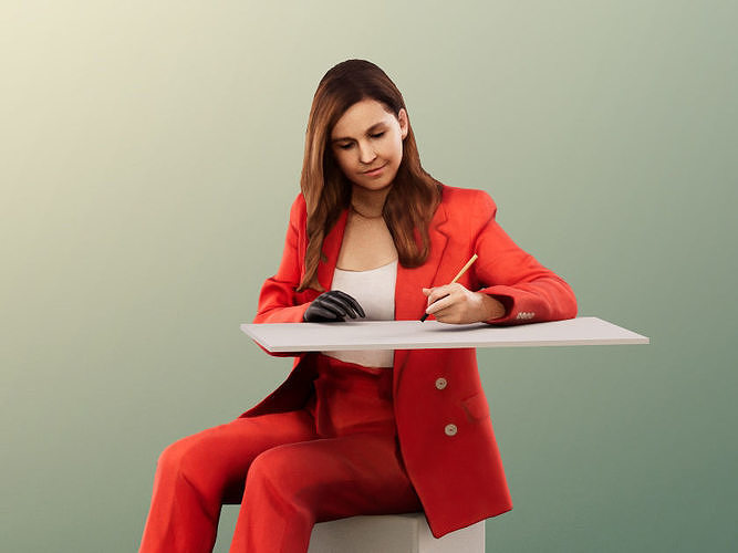 Nadine 13457 - Writing Business Woman Sitting On Desk Low-poly 3D model