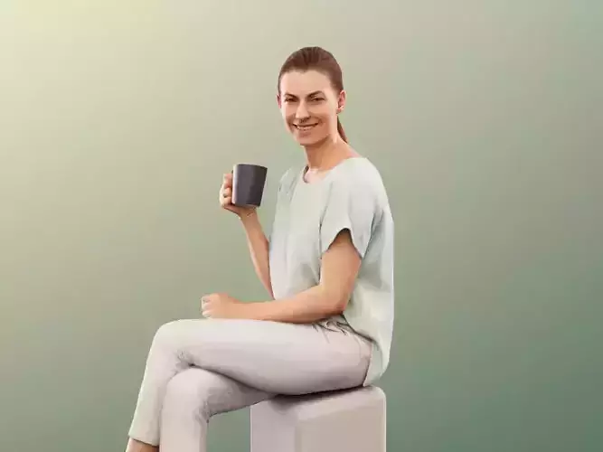 Abby 13358 - Sitting Woman In White Clothing With Coffee Low-poly 3D model