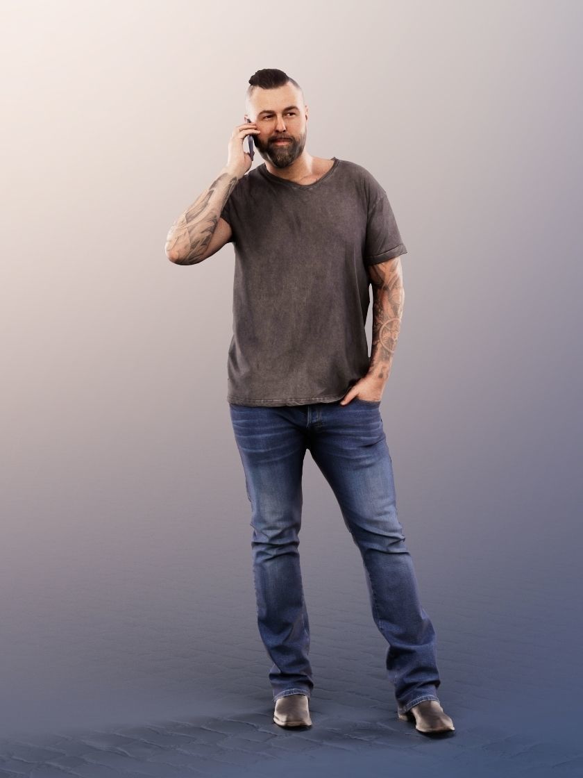 Olaf 13335 - Casual Man Standing Phone Call Low-poly 3D model_2