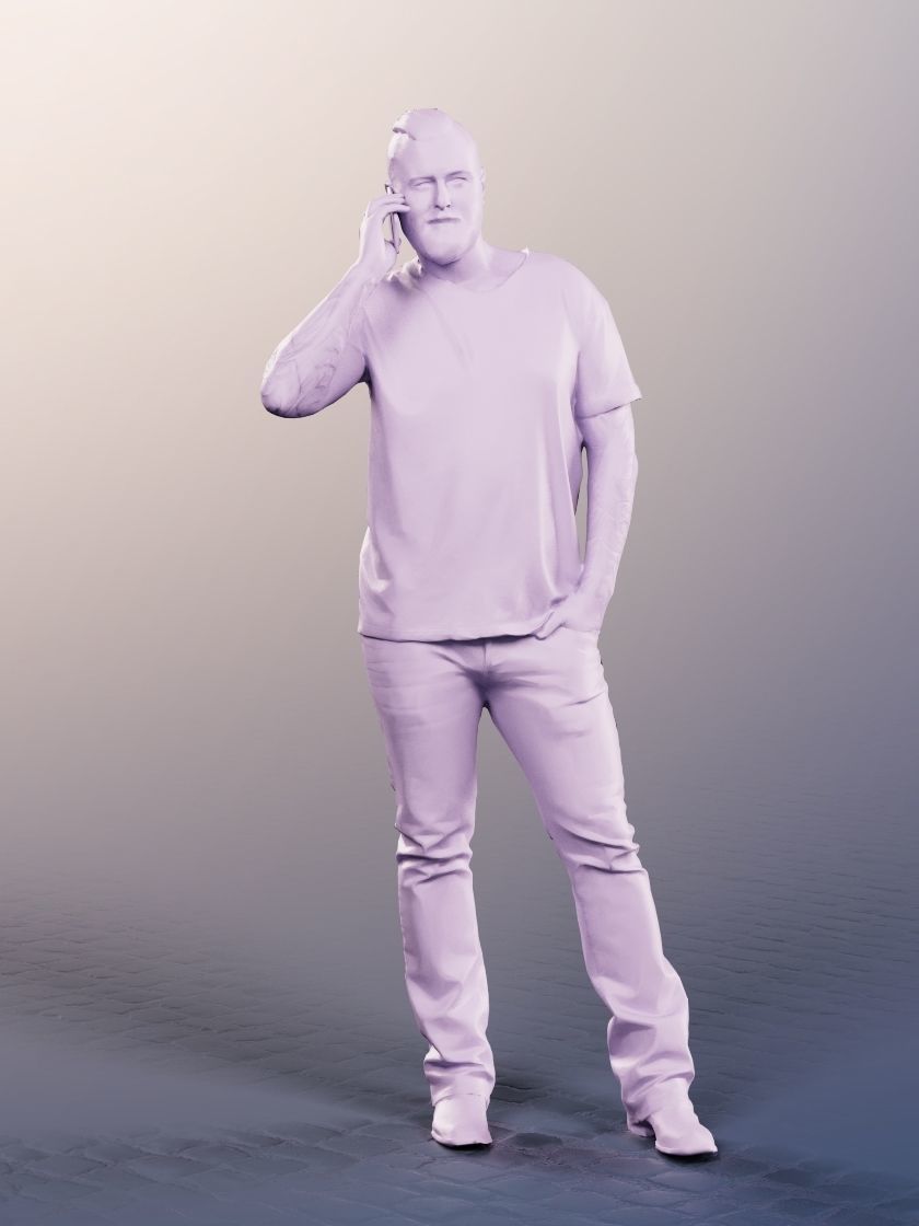 Olaf 13335 - Casual Man Standing Phone Call Low-poly 3D model_4